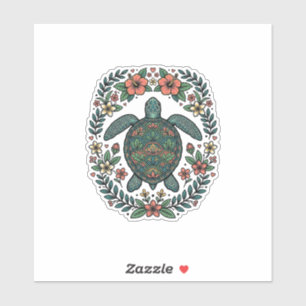 Sticker Conception de vecteur floral de tortue de mer vint