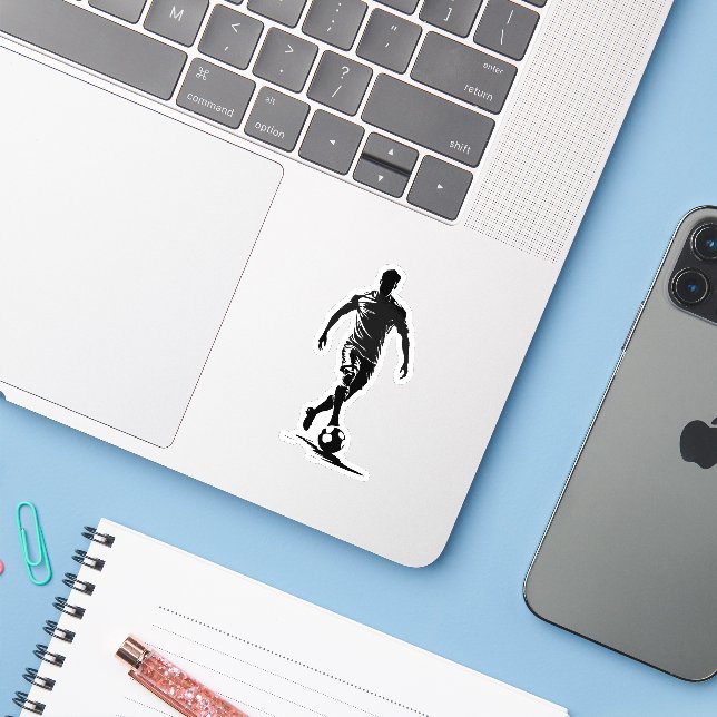 Sticker Conception d'homme de football avec ballon. (Ordinateur portable avec iPhone)