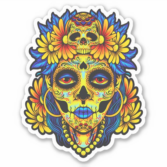Sticker Conception d'illustration de crâne en sucre artist (Devant)