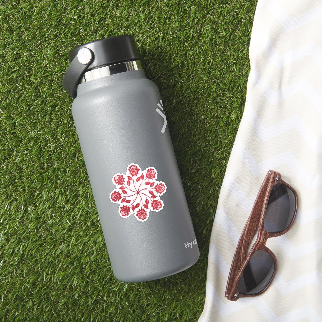 Sticker Conception florale circulaire mandala de rose roug (HydroFlask Insitu)