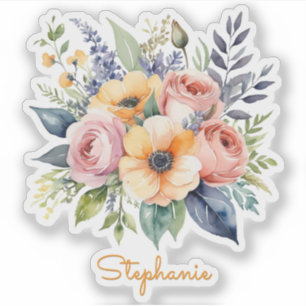 Sticker Conception Florale Fleurs Jolies Nom Personnalisé