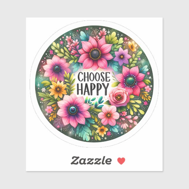 Sticker Conception Florale Joyeuse pour le Bonheur (Feuille)