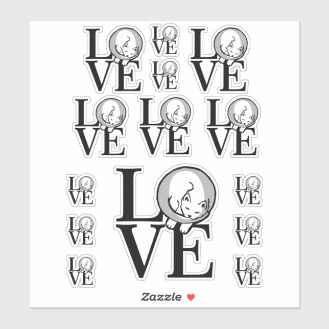 Sticker Conception graphique Chat Love (Feuille)