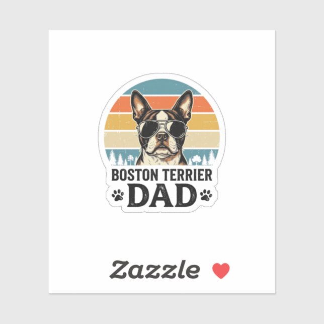 Sticker Conception Papa Boston Terrier Amant de Chien Vint (Feuille)