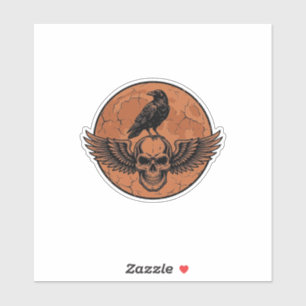 Sticker Conception Vectorielle de Crâne à Ailes de Corbeau