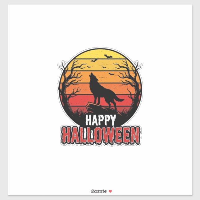 Sticker Conception vectorielle vintage loup hurlant joyeux (Feuille)