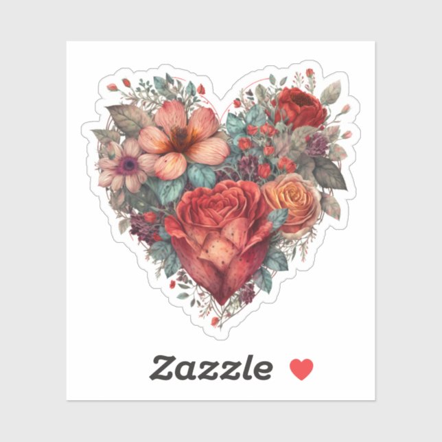 Sticker Conception vintage du coeur floral (Feuille)