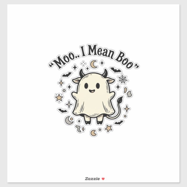 Sticker Conception Vintage Halloween Fantôme Vache Mignonn (Feuille)