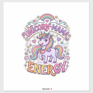 Sticker Conception Zazzle Colorée Énergie Maman Licorne_1