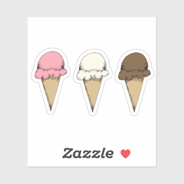 Sticker Cones de crème glacée Vanille de fraises chocolat (Feuille)