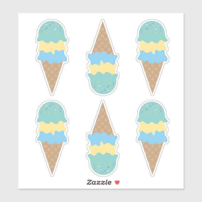 Sticker Cones de glace rétro bleu et vert (Feuille)