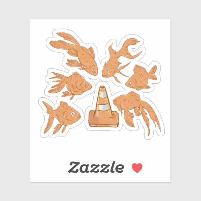 Sticker Cônes de la route et poisson rouge orange (Feuille)