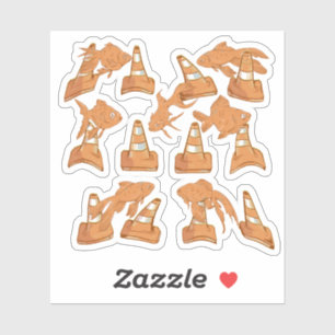 Sticker Cônes de la route et poisson rouge orange