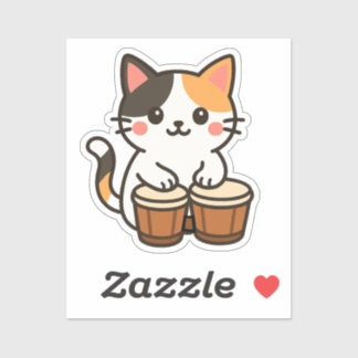 Sticker Conga Calico Cat Percussion Beat
