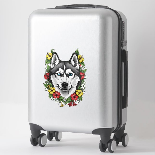 Sticker Connecticut Dog And Colorful Mirablis Blossom (Sur valise)