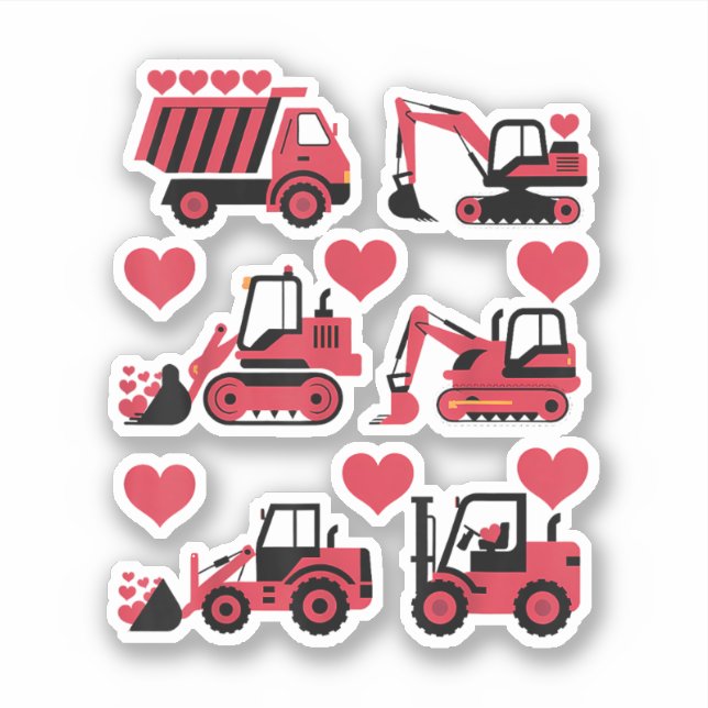 Sticker Construction Camions Valentines Jour Coeurs Amour (Devant)