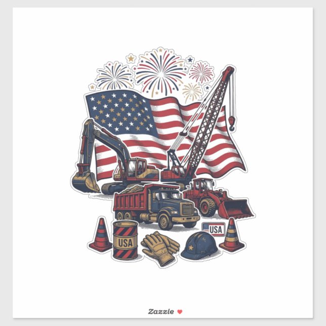 Sticker Construction Patriotique USA Vintage (Feuille)
