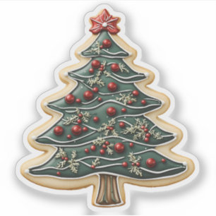 Sticker Cookie de Noël rouge et vert givré arbre de Noël