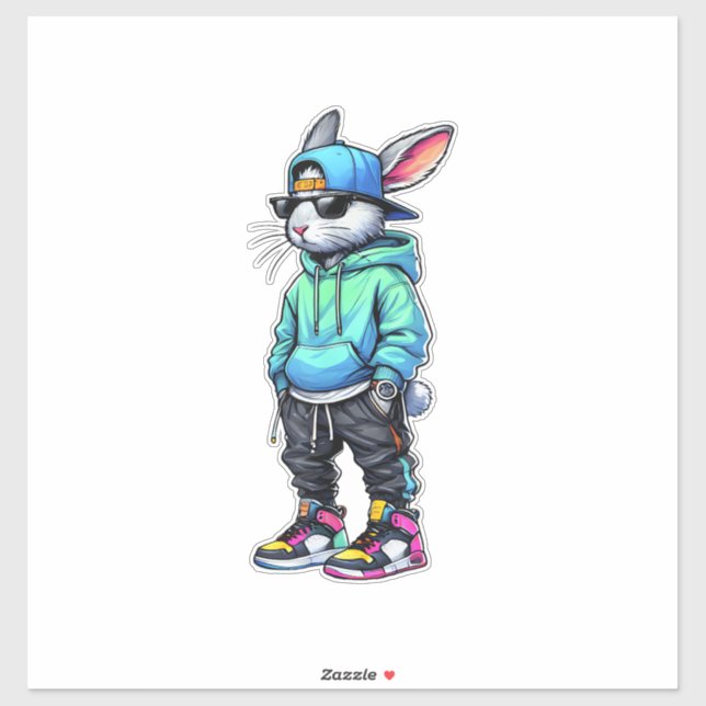 Sticker Cool Bunny Rabbit Sunglasses Easter Day For Boys M (Feuille)