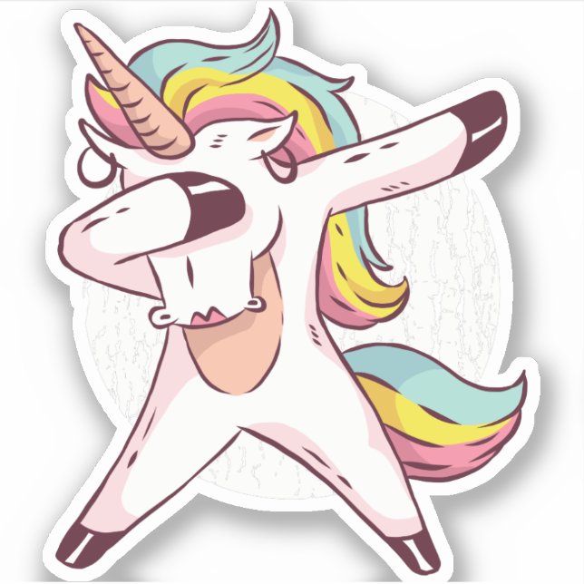 Sticker Cool Dabbing Unicorn Arc-en-ciel La danse tendance (Devant)