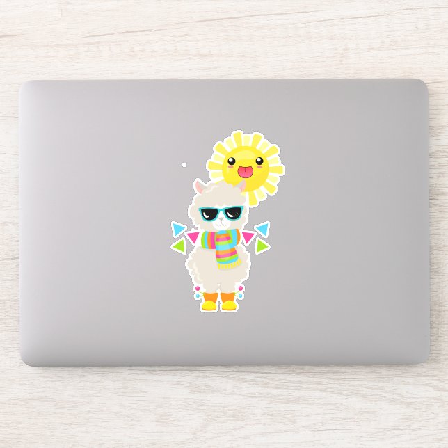 Sticker Cool Llama et souriant Kawaii Sun (Ordinateur)
