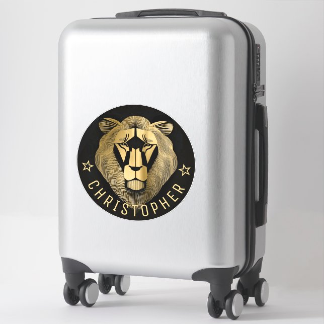 Sticker Cool noir et or Moderne Vieux Lion Nom personnalis (Sur valise)