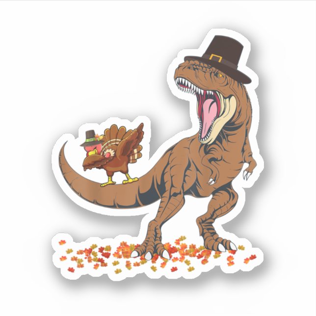 Sticker Coolest Turkey Trex Dinosaur Happy Thanksgiving Bo (Devant)