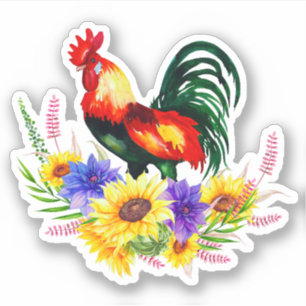 Sticker Coq avec fleurs