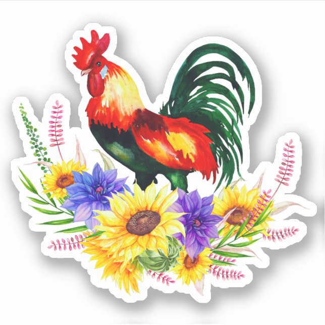 Sticker Coq avec fleurs (Devant)
