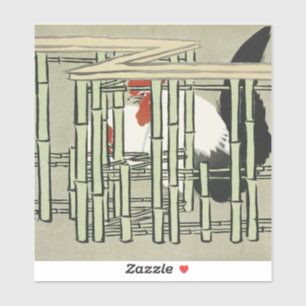 Sticker Coq Japonais Vintage Derrière une Clôture en Bambo