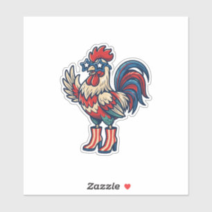 Sticker Coq Patriotique en Talons Hauts Chemise Gravure Vi