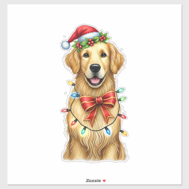 Sticker Coquette Chien retrieur d'or Mignonne Noël de Bow  (Feuille)