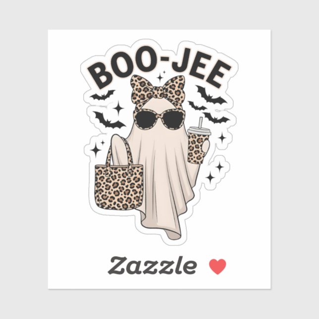 Sticker Coquette Leopard Ghost Café Boo-JEE Halloween Bo (Feuille)