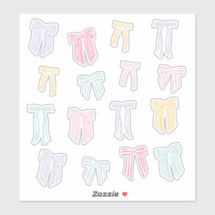 Sticker Coquette rayée Bows menthe jaune lilas rose