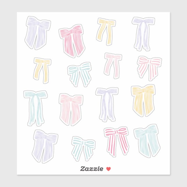 Sticker Coquette rayée Bows menthe jaune lilas rose (Feuille)