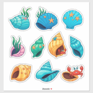 Sticker Coquillages colorés et créatures océaniques
