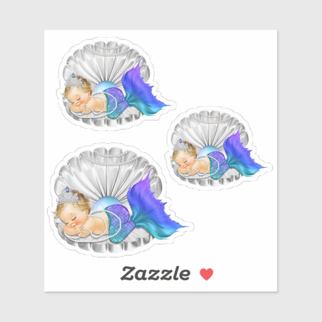 Sticker Coquille de sirène endormie violet sarcelle argent (Feuille)
