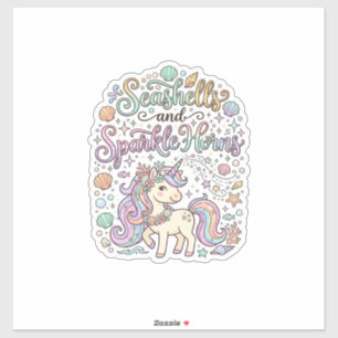 Sticker Coquilles de licorne et cornes scintillantes Vecte