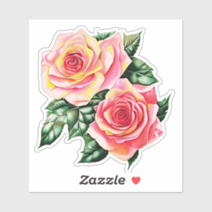 Sticker Coral rose roses et Jade Green Feuilles