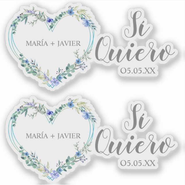Sticker Corazón Flor Sí Quiero Español para Boda (Devant)