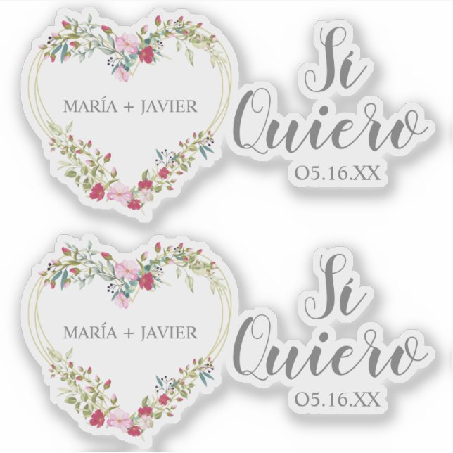 Sticker Corazón Floral Sí Quiero Español para Boda (Devant)