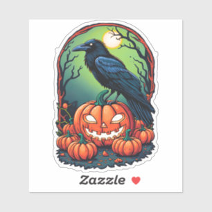 Sticker Corbeau d'Halloween dans un Patch Citrouille