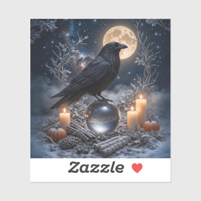 Sticker Corbeau du solstice d'hiver et Yule neigeux (Feuille)