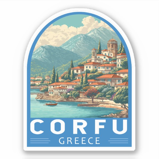 Sticker Corfou Grèce Voyage Art Emblème (Devant)
