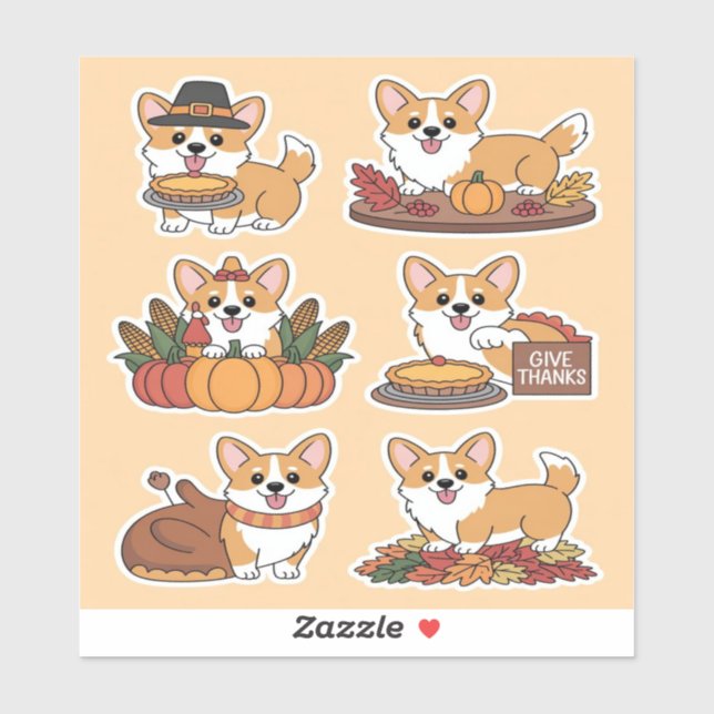 Sticker Corgi Action de grâce  (Feuille)