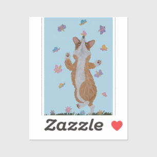 Sticker Corgi dansant avec des papillons