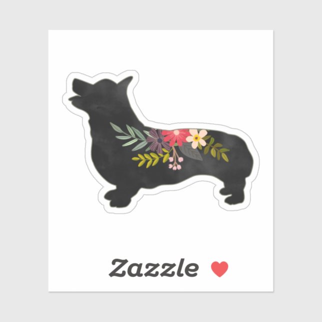 Sticker Corgi Dog Breed Boho Floral Silhouette (Feuille)