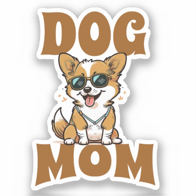 Sticker Corgi mignon porter lunettes de soleil Chien Maman (Recto)