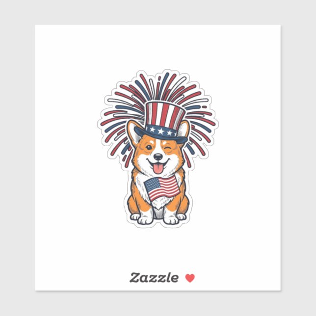Sticker Corgi patriote Feu d'artifice Chien Conception vec (Feuille)