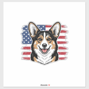Sticker Corgi patriotique drapeau américain vecteur vintag